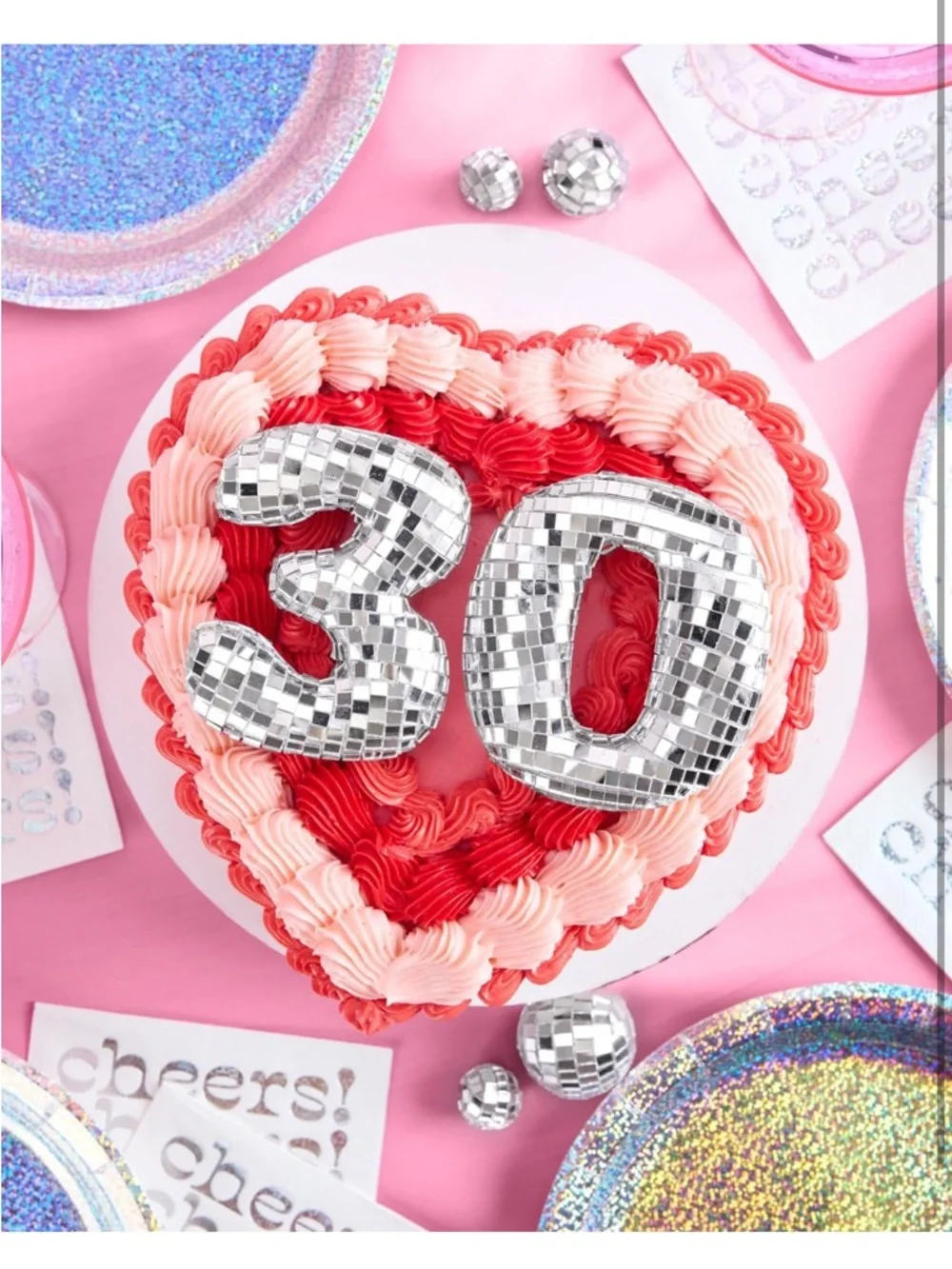 Disco Number 30 Cake Topper - Silver